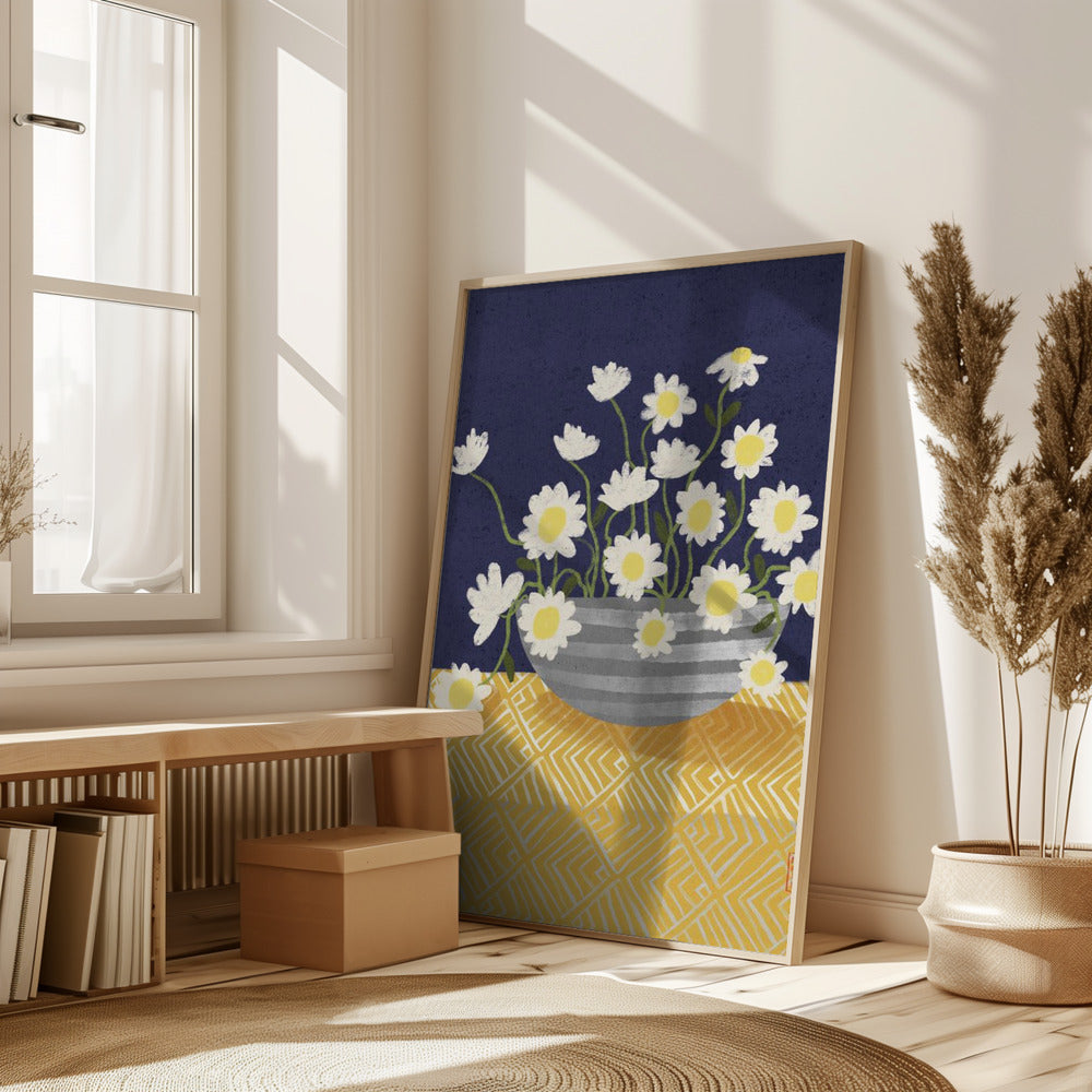 Daisy Bowl In Bloom Illustration Art Poster