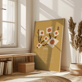 Sunburst Blossoms Yellow 2025 Mid Century Calendar Poster