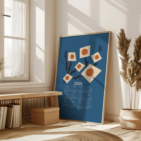 Sunburst Blossoms Blue 2025 Mid Century Calendar Poster