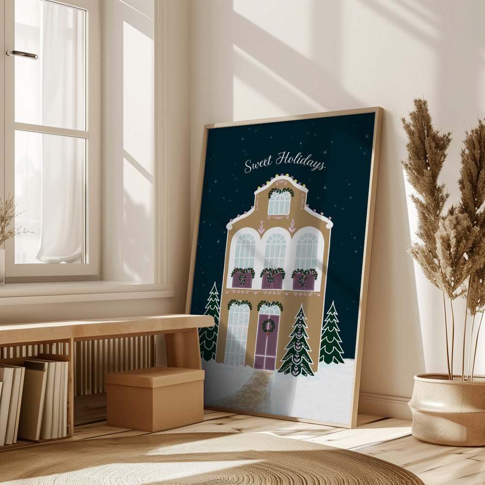 Starry gingerbread home - sweet holidays - mauve Poster