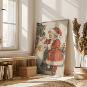 Christmas Kid and Cat Poster