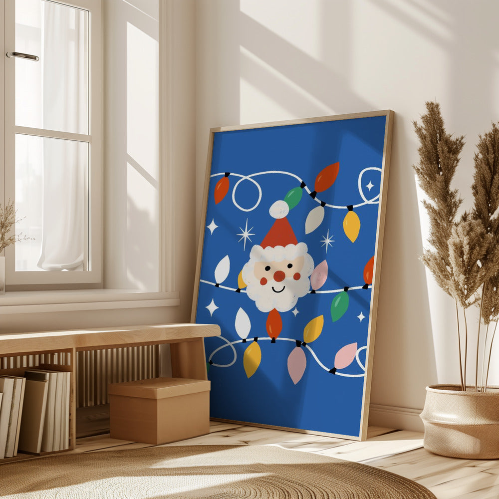 Holiday Christmas Santa Workshop Minimal Retro Blue Poster