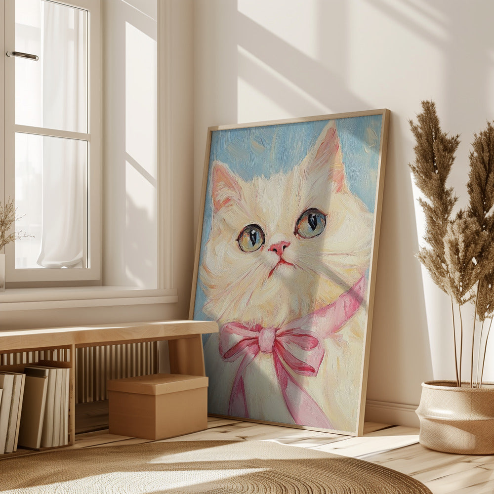 Pink Bow White Cat Poster