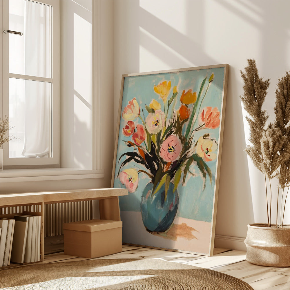 Colorful Flowers in Vase Poster