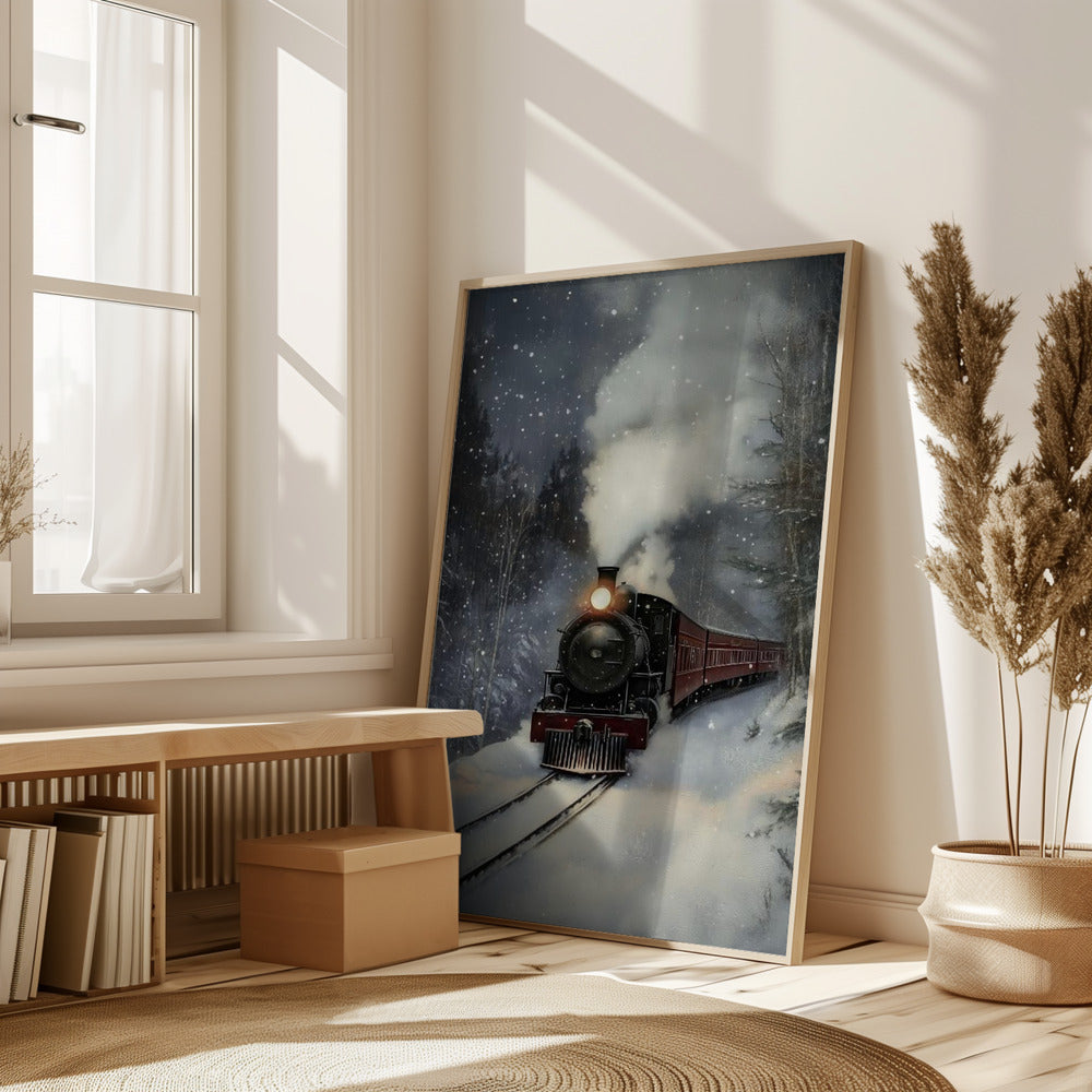 Winter Steam Train Poster