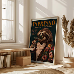 Art Deco Espresso Martini Drinking Sloth Poster