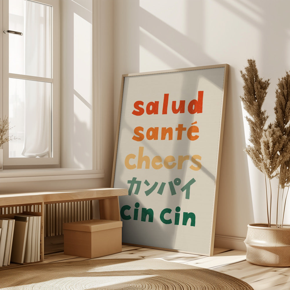 Cheers Typography - Salud Santé Cheers Kanpai Cin cin Poster