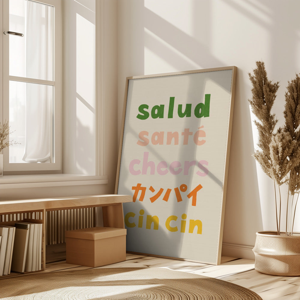 Cheers Typography - Salud Santé Cheers Kanpai Cin cin Poster