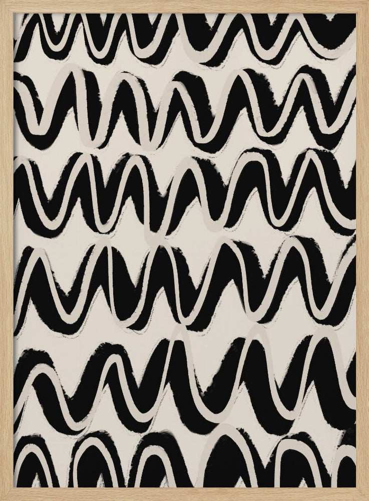 Beige Black Waves Pattern Poster