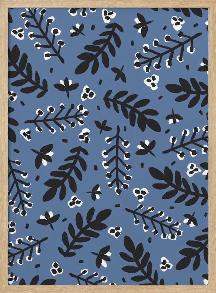 Branches And Berries (Blue) Poster