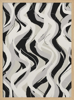 Beige Grey Black Waves Pattern Poster