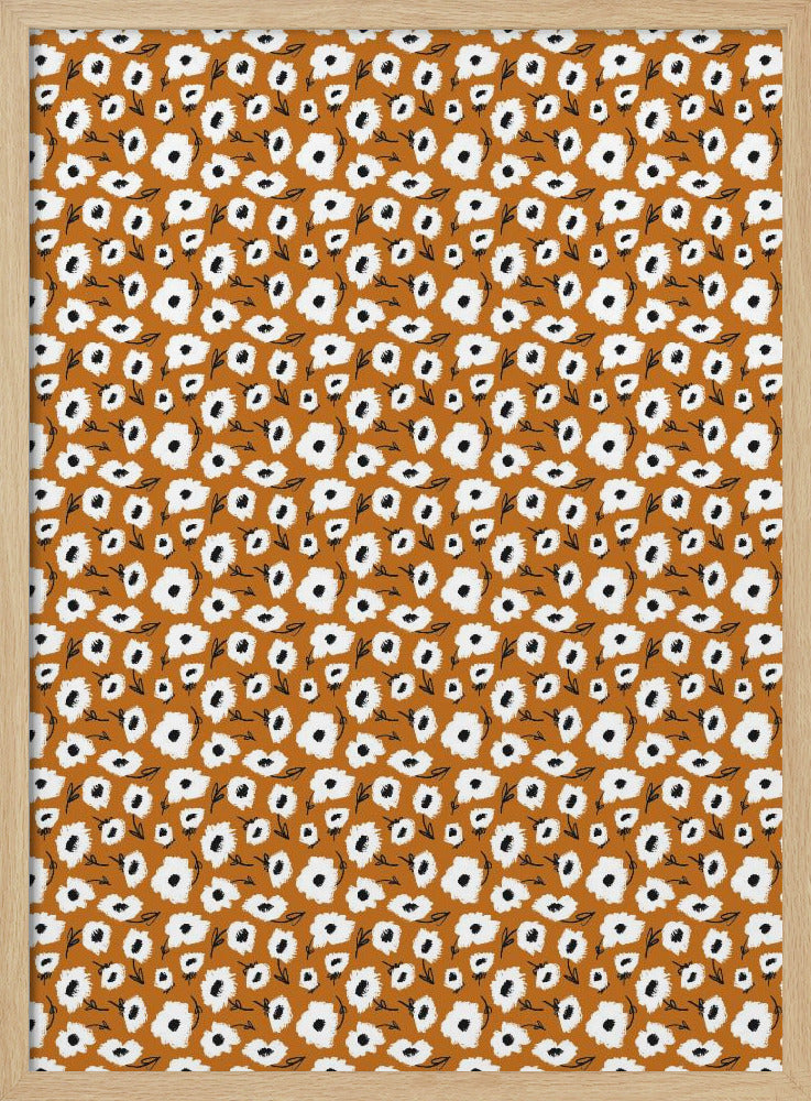 Cute Flowers on Ochre Background Poster