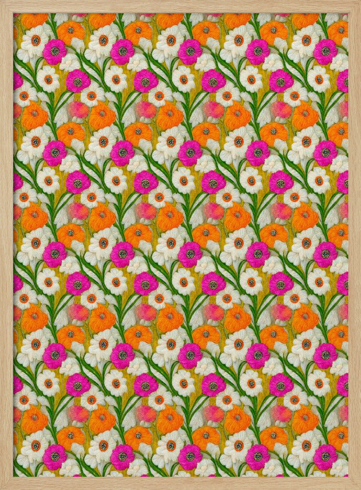 Stitched Flowers Pattern Poster