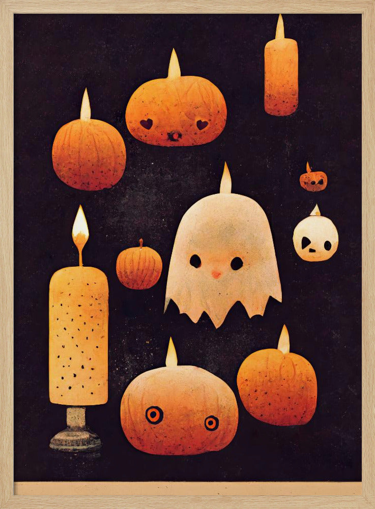 Candles, Pumpkins And A Ghost Poster