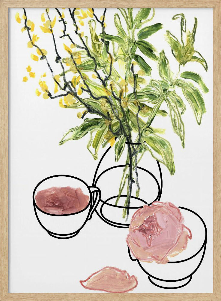 Vase, teacup, and rose Poster