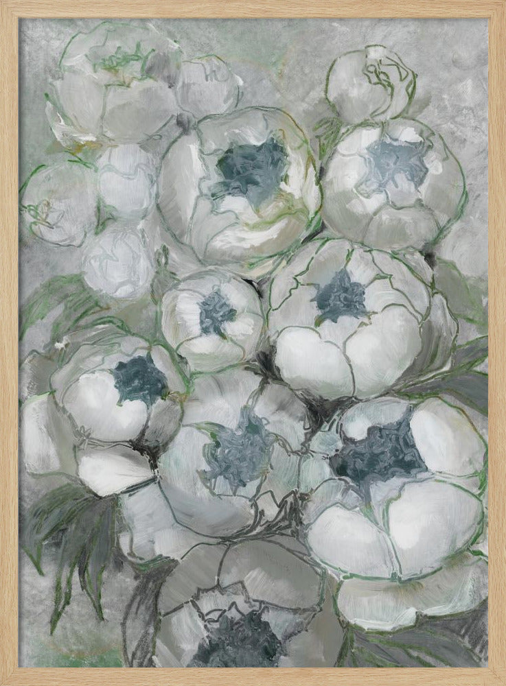 Nuria bouquet of peonies in teal and green Poster