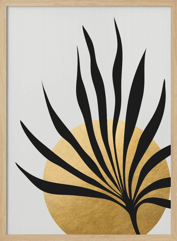 Tropical sun and palm leaf Poster