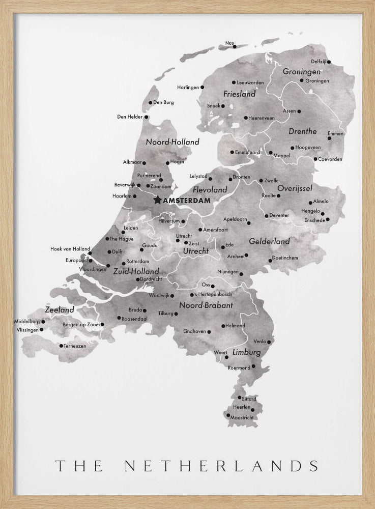 Gray map of the Netherlands Poster