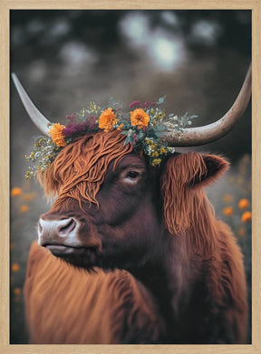 Highland Cow With Flowers Poster