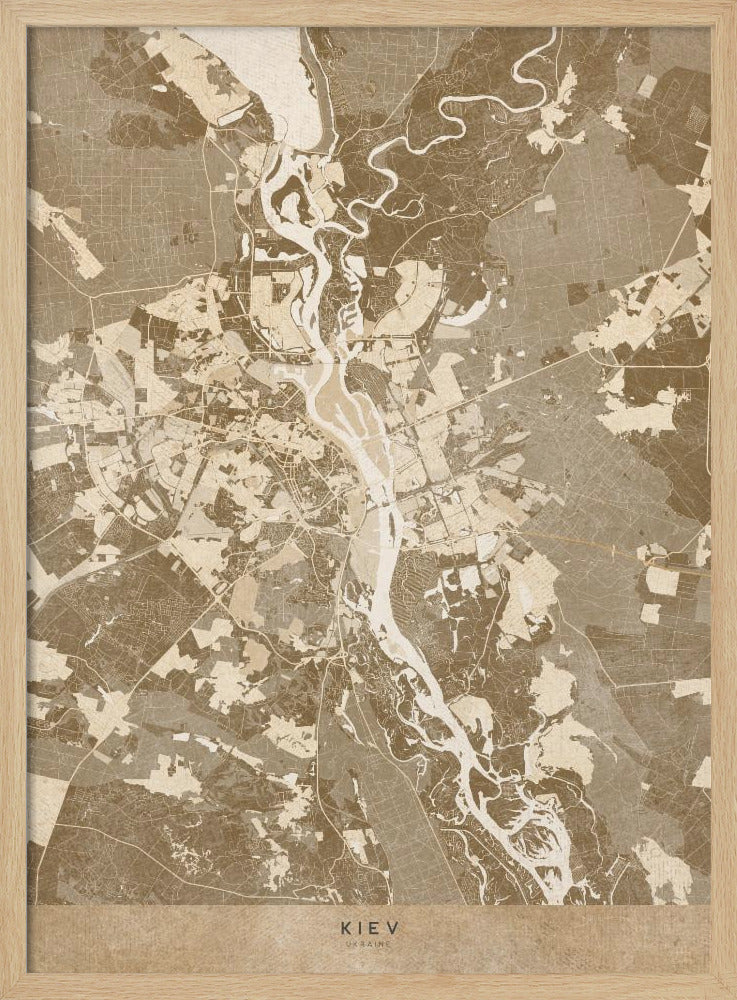 Sepia map of Kiev (pre-war) Poster