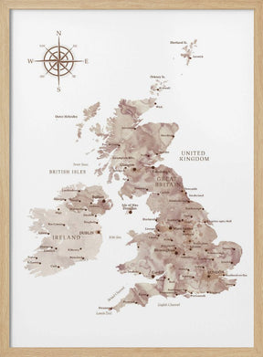 Taupe map of the United Kingdom Poster