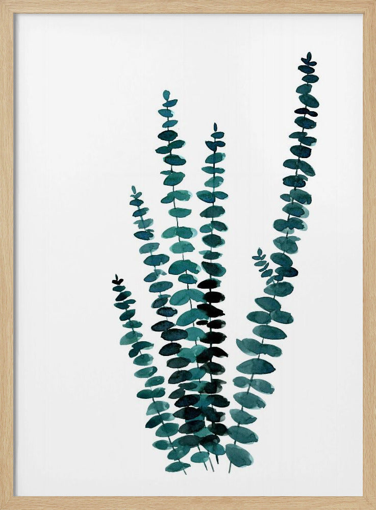 Teal watercolor eucalyptus I Poster