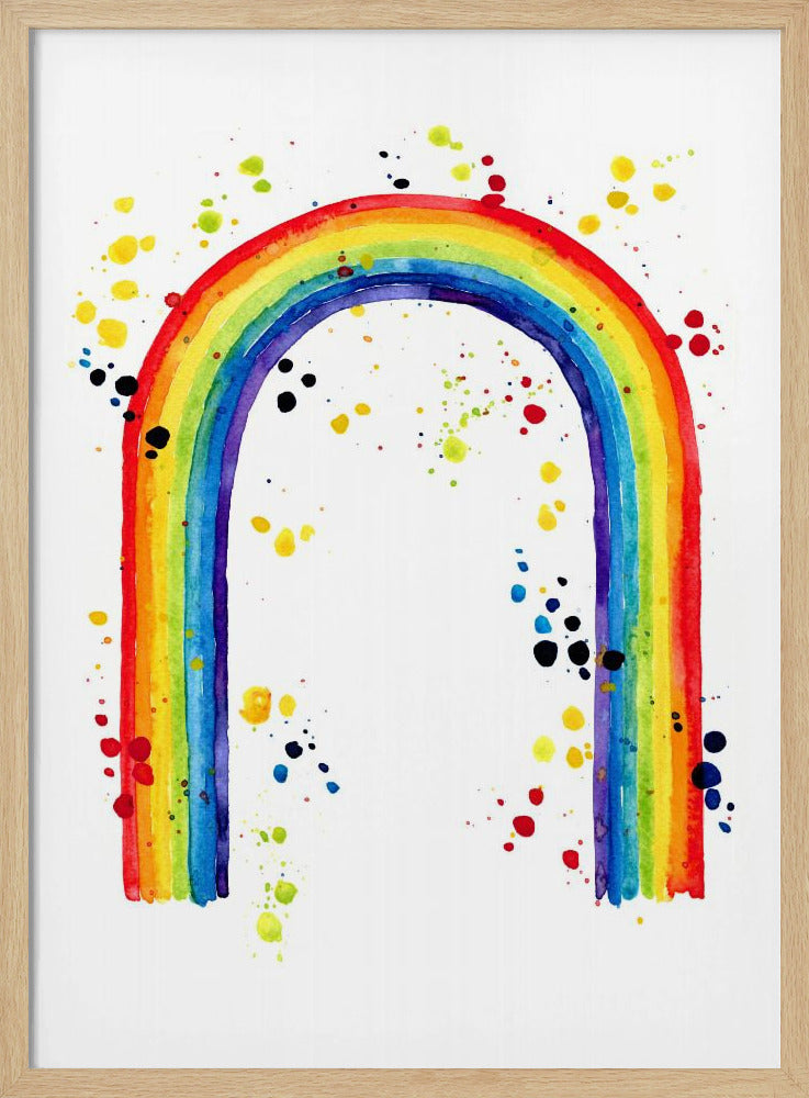 Rainbow watercolor with splatters Poster