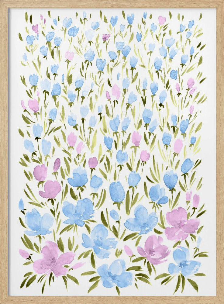 Field of purple and blue flowers Poster