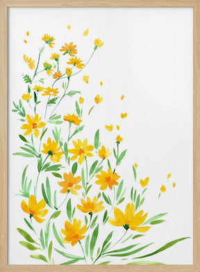 Yellow watercolor wildflowers Poster