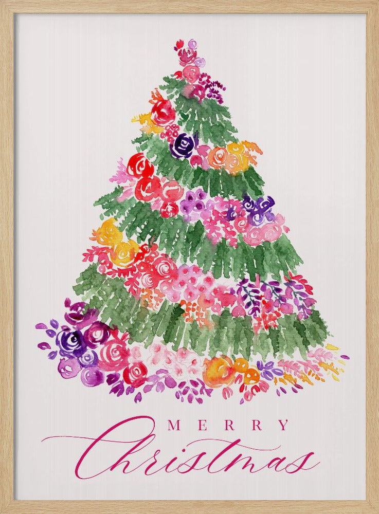 Floral watercolor merry Christmas tree Poster