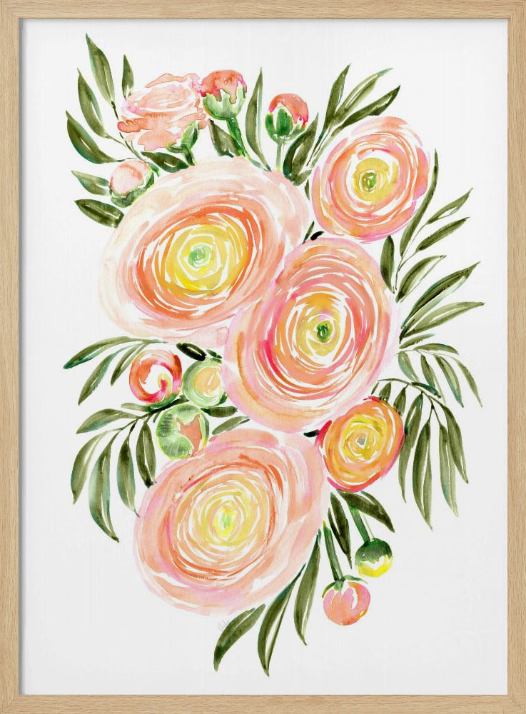 Savanna bouquet of coral ranunculus Poster