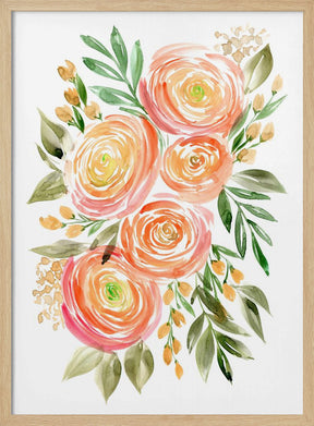 Begonia ranunculus bouquet in coral Poster