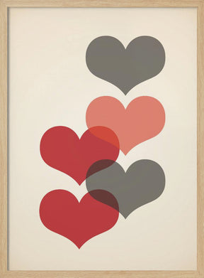 Mid century hearts in red Poster