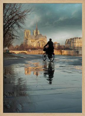 Notre Dame and cyclist Poster