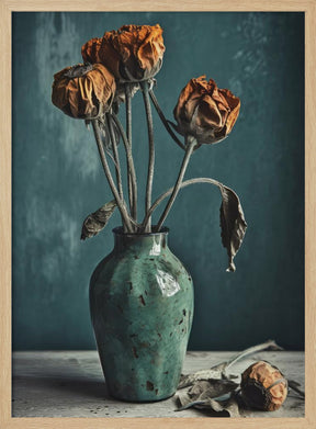 Dry Flowers In Turquoise Vase Poster