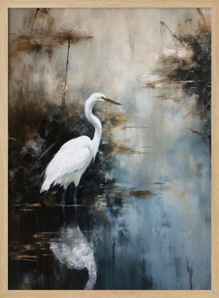 Egret in Lake Poster