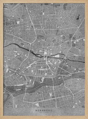 Gray vintage map of Nürnberg downtown Germany Poster