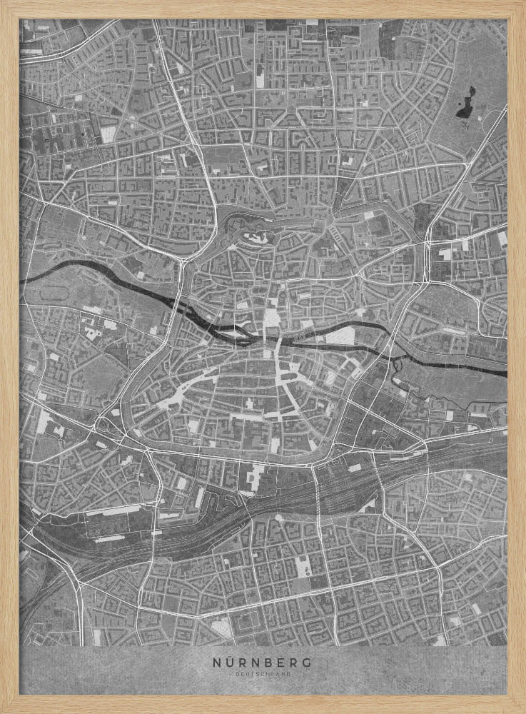 Gray vintage map of Nürnberg downtown Germany Poster