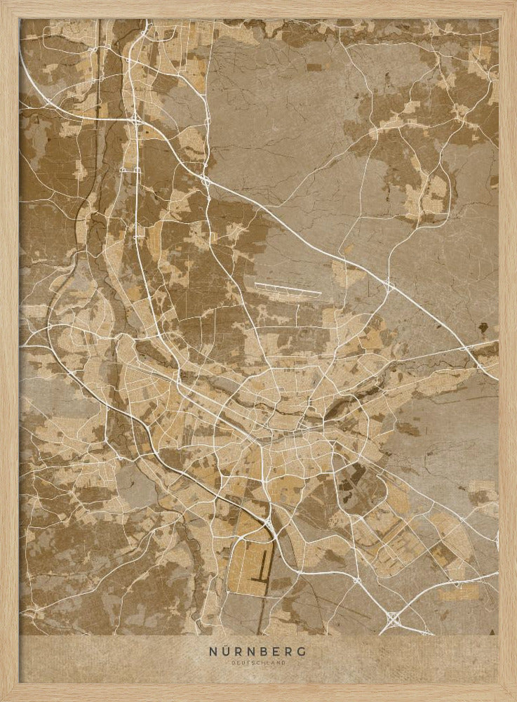 Sepia vintage map of Nürnberg Germany Poster