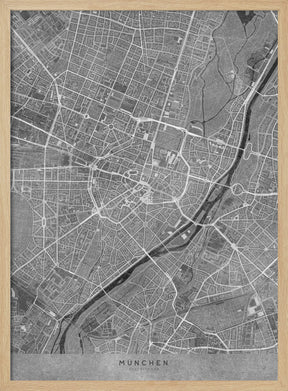 Gray vintage map of Munich downtown Germany Poster