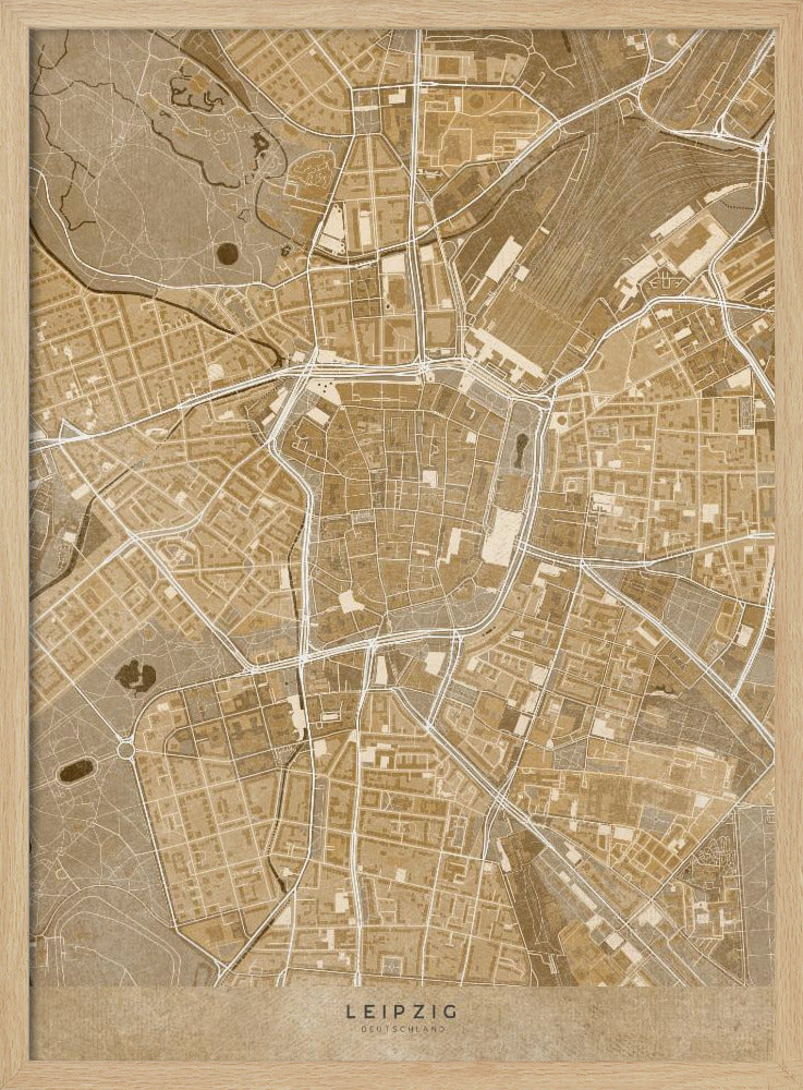 Sepia vintage map of Leipzig Germany Poster