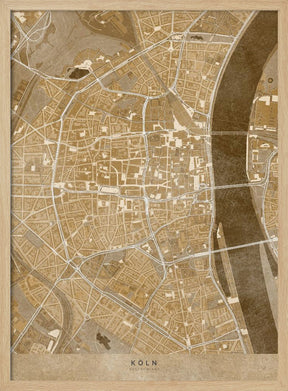 Sepia vintage map of Köln downtown Germany Poster