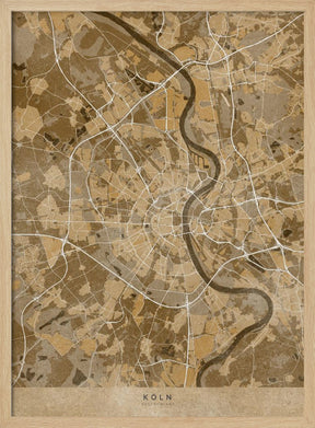 Sepia vintage map of Köln Germany Poster