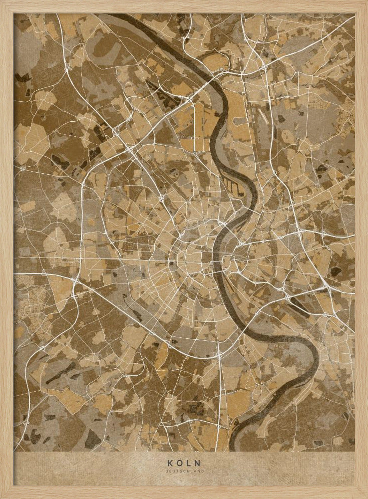 Sepia vintage map of Köln Germany Poster