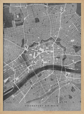 Gray vintage map of Frankfurt downtown Germany Poster