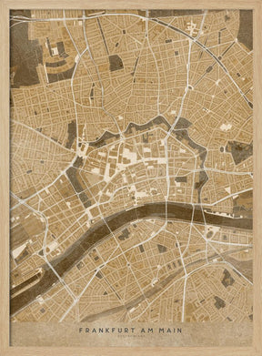 Sepia vintage map of Frankfurt downtown Germany Poster