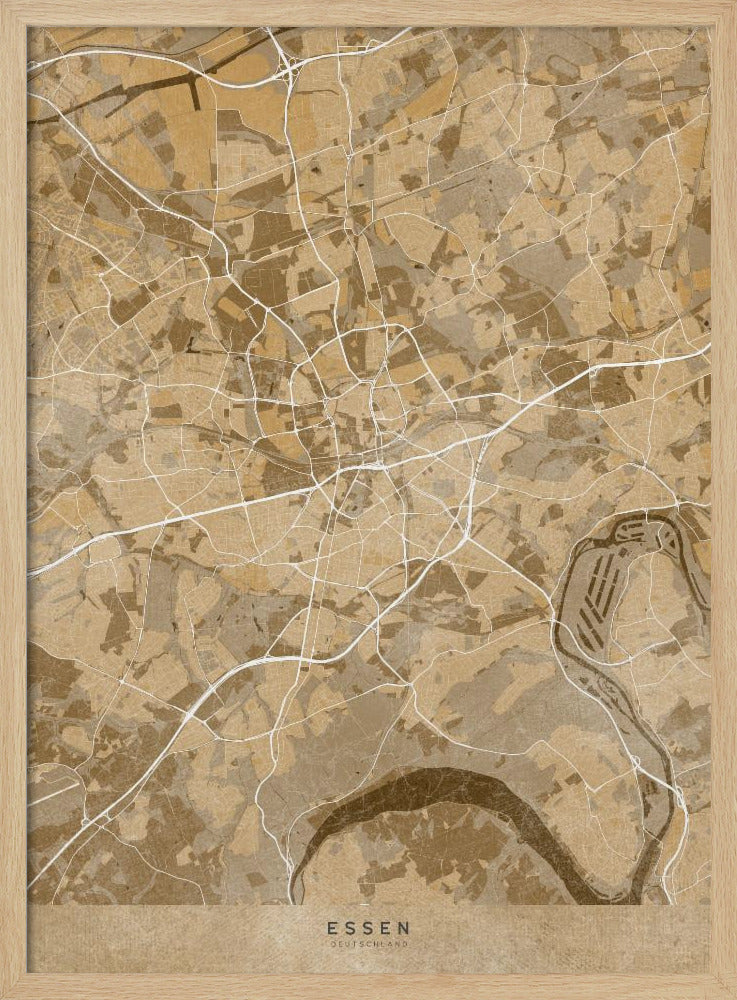 Sepia vintage map of Essen Germany Poster