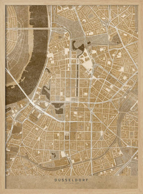 Sepia vintage map of Düsseldorf downtown Germany Poster