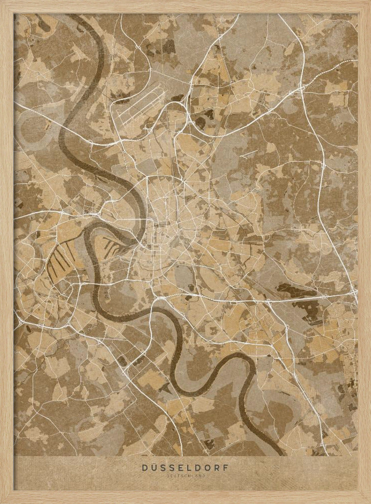 Sepia vintage map of Düsseldorf Germany Poster