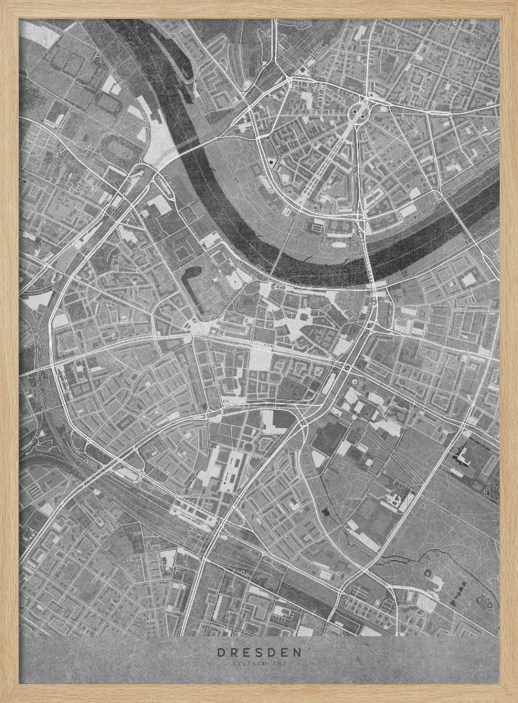 Gray vintage map of Dresden downtown Germany Poster